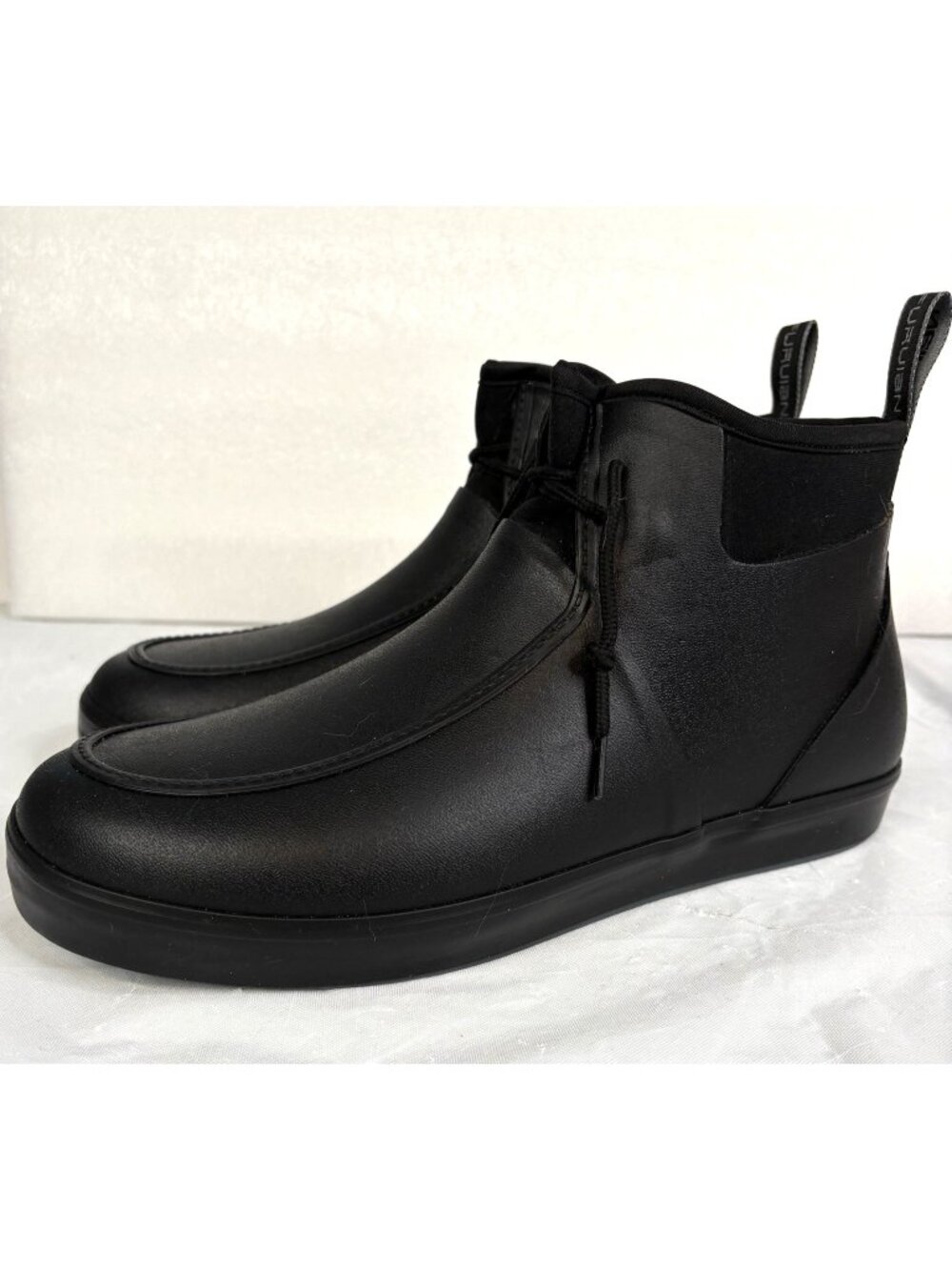 Furuian Black Deck Boots Moc Toe Men’s 11.5 Pull On Fishing Non Slip Rubber